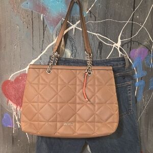 Nine West Tan Quilted Shoulder Bag with Chain Detail